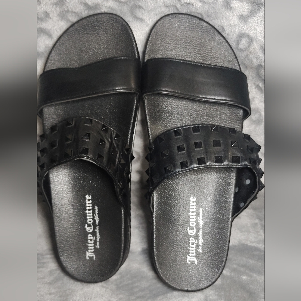 JUICY COUTURE Women's Black Studded Slone Slide Sandals Size 9 NWOT